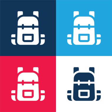 Sırt çantası mavi ve kırmızı dört renk minimal simgesi seti