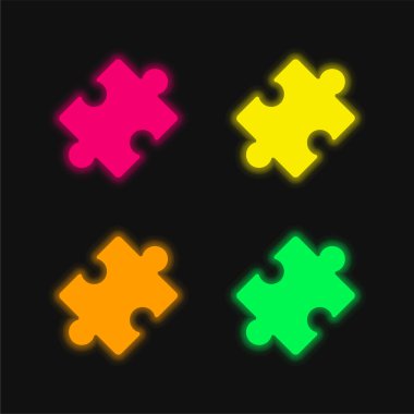 Black Rotated Puzzle Piece four color glowing neon vector icon clipart