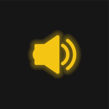 Big Speaker With Two Soundwaves yellow glowing neon icon clipart