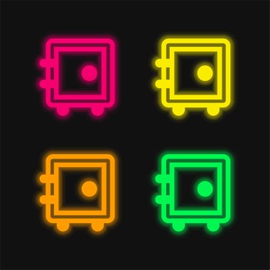 Büyük Güvenli Kutu 4 renkli parlak neon vektör simgesi