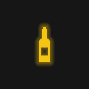 Bir şişe sarı parlak neon ikon şarap.
