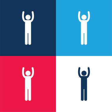 Siluet Yukarı Kollar mavi ve kırmızı en küçük simge seti