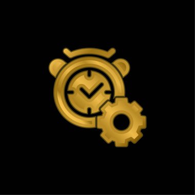 Alarm Clock gold plated metalic icon or logo vector clipart