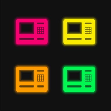 Havalimanı ATM dört renk neon vektör simgesi