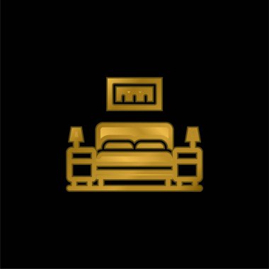 Yatak odası altın kaplamalı metalik simge veya logo vektörü