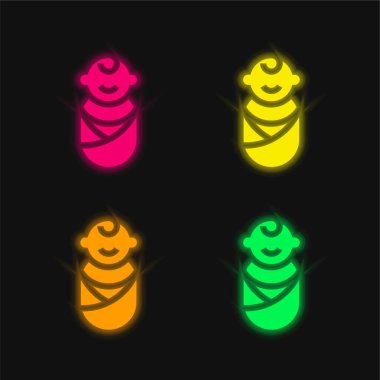 Bebek dört renk parlayan neon vektör simgesi