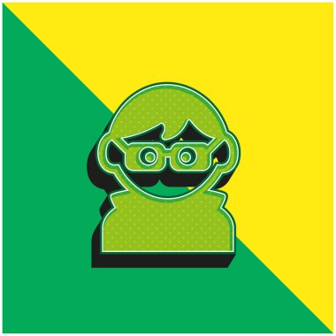 Gözlüklü Çocuk, Koyu Giysiler ve Saçlar Yeşil ve Sarı Modern 3D vektör logosu