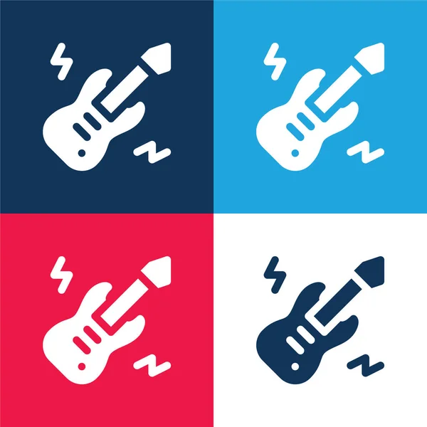 Bass Guitar Blue Red Four Color Minimal Icon Set — Stock Vector