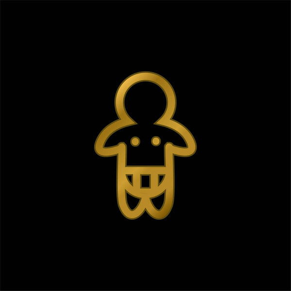 Baby Wearing Diaper Only Outline gold plated metalic icon or logo vector