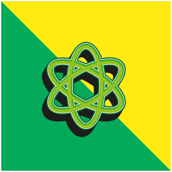 Atom Shape. Science Green and yellow modern 3d vector icon logo