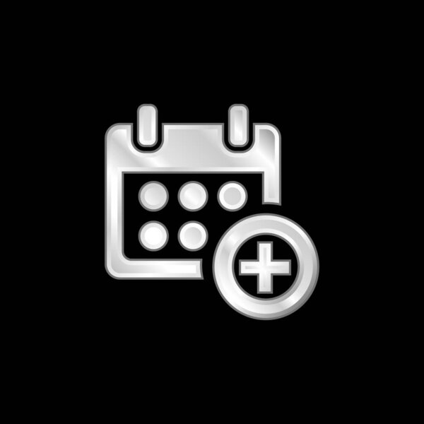 Añadir Símbolo Calendario Para Eventos Plateado Icono Metálico — Vector de stock
