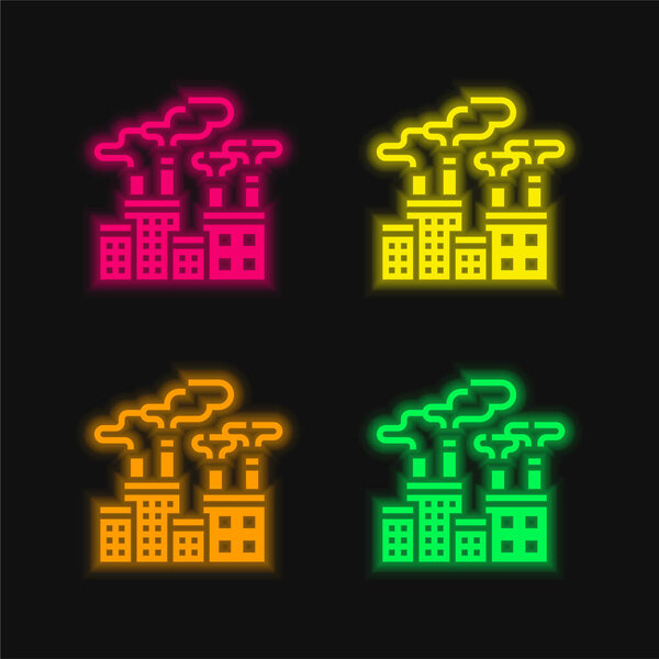 Air Pollution four color glowing neon vector icon