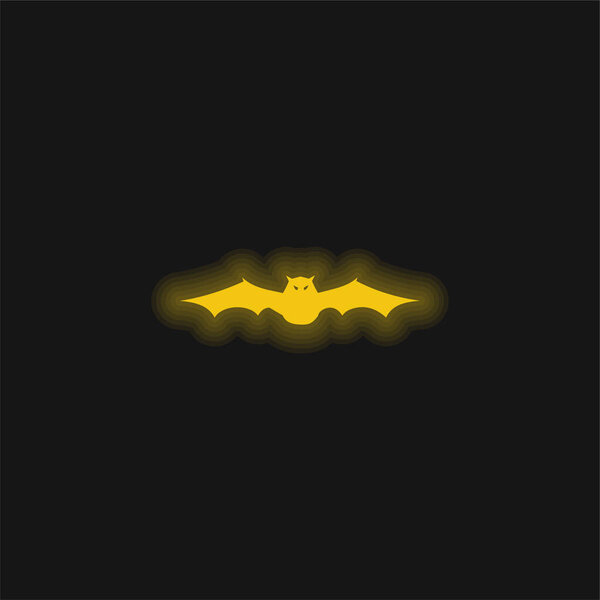 Bat With Extended Wings In Frontal View yellow glowing neon icon