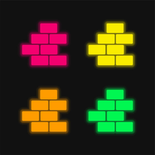 Bricks four color glowing neon vector icon