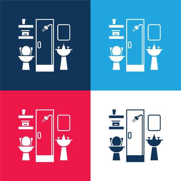 Bathroom Furniture blue and red four color minimal icon set