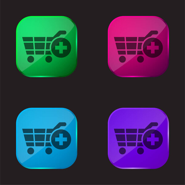 Add Shopping Cart E Commerce Interface Symbol four color glass button icon