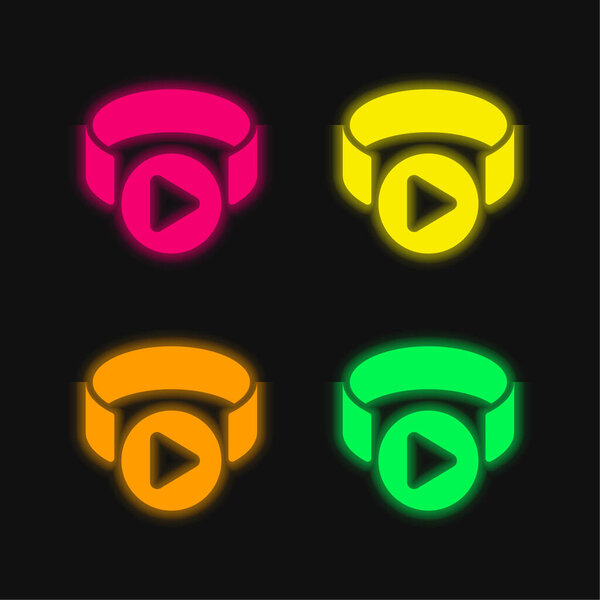 3d Viewer four color glowing neon vector icon