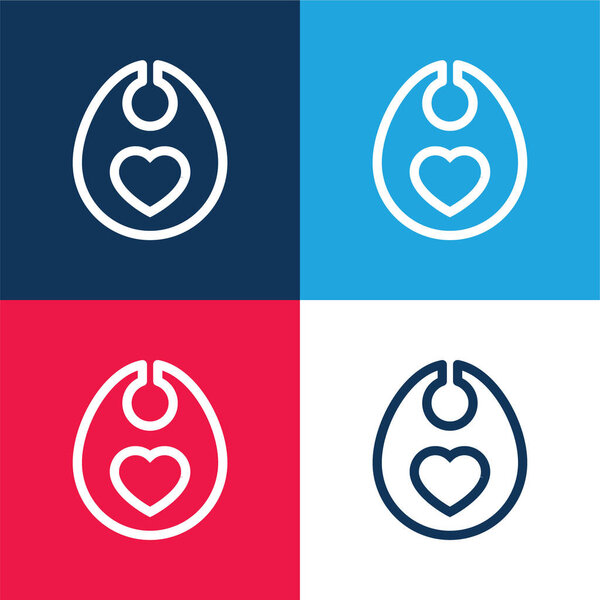Baby Bib With Heart Outline blue and red four color minimal icon set