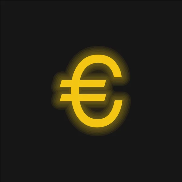 Big Euro Symbol Jaune Néon Brillant Icône — Image vectorielle