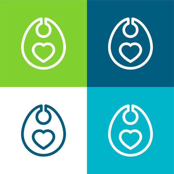 Baby Bib With Heart Outline Flat four color minimal icon set