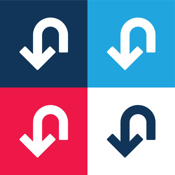 Arrow Down Curve blue and red four color minimal icon set