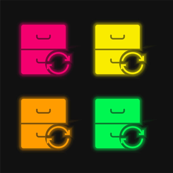 Archive four color glowing neon vector icon