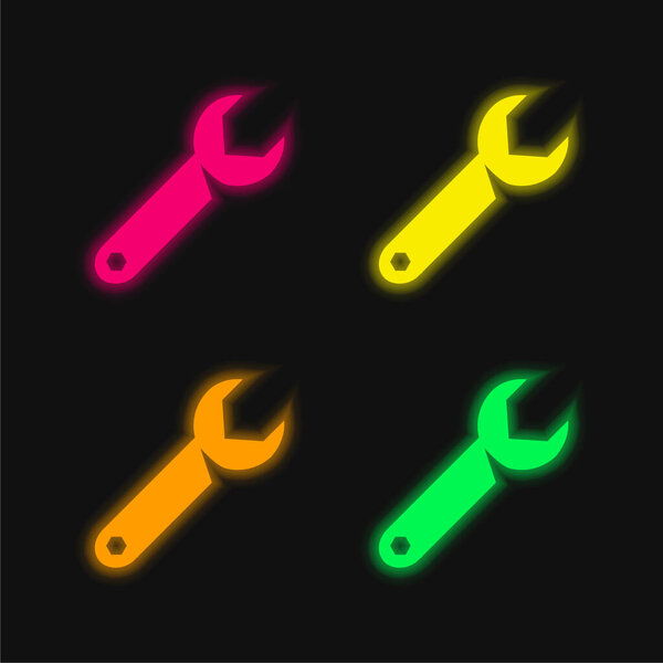 Adjustable Spanner four color glowing neon vector icon