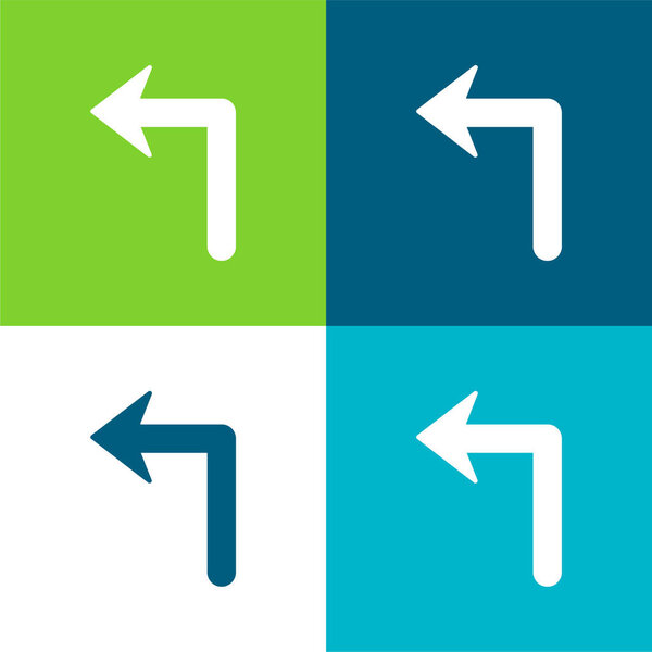 Стрелка большого размера, поворачивающаяся влево Плоский четырехцветный минимальный набор значков