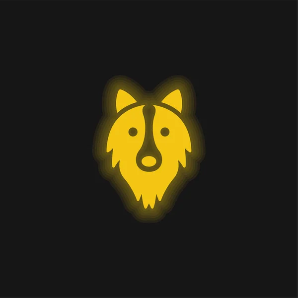 Border Collie Head Yellow Glowing Neon Icon — Stock Vector