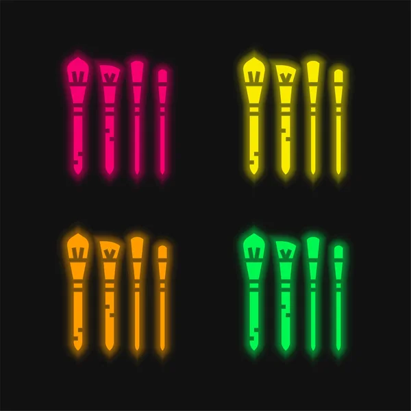 Rumień Cztery Kolory Świecące Neon Wektor Ikona — Wektor stockowy