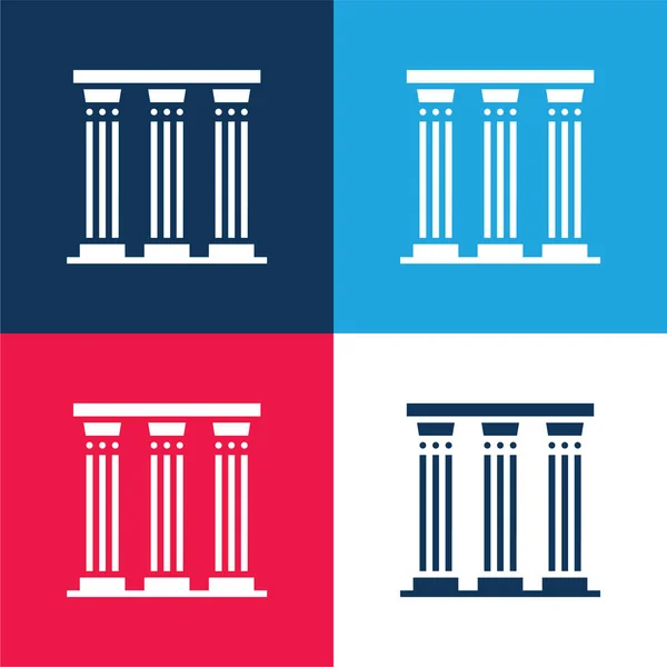 Ancient Pillar Blue Red Four Color Minimal Icon Set — Stock Vector