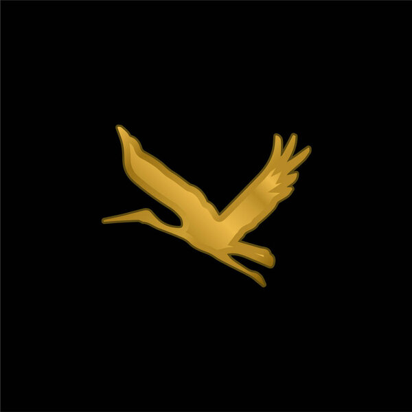 Bird Flying Shape gold plated metalic icon or logo vector