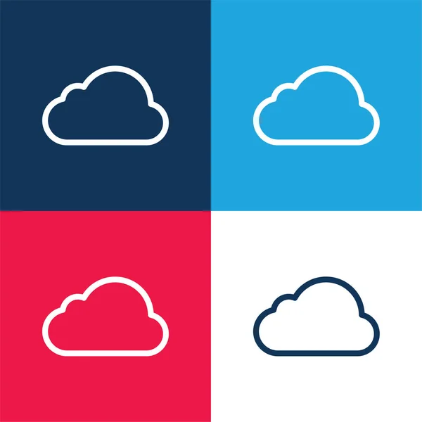 stock vector Big Cloud blue and red four color minimal icon set