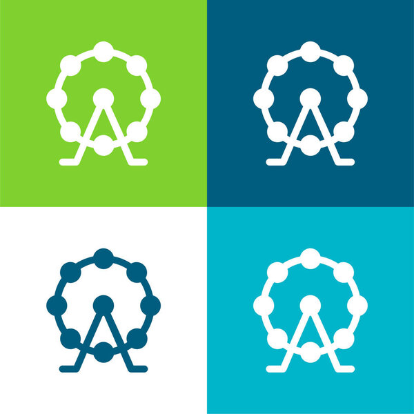 Big Ferris Wheel Flat four color minimal icon set