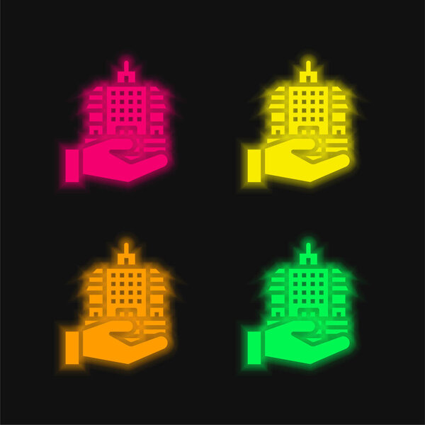 Bank four color glowing neon vector icon