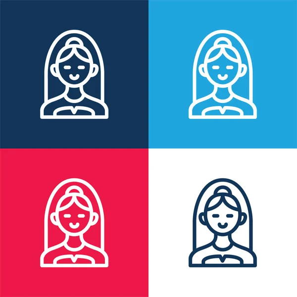 Bride Bust Blue Red Four Color Minimal Icon Set — Stock Vector