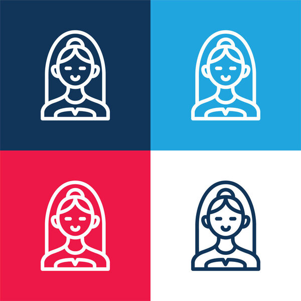 Bride Bust blue and red four color minimal icon set