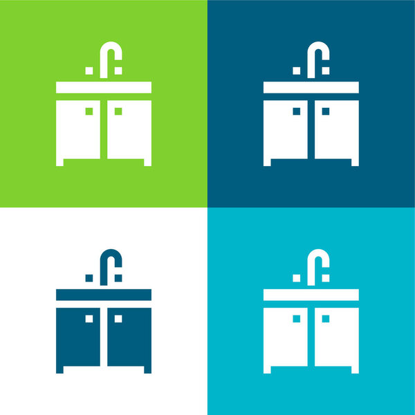 Bathroom Cabinet Flat four color minimal icon set