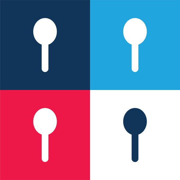 Черный силуэт объекта, похожего на ложку, синий и красный четырехцветный минимальный набор значков