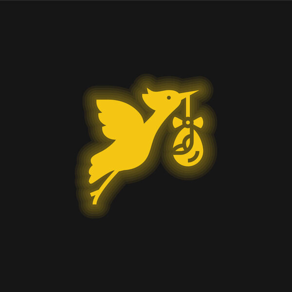 Bird Stork yellow glowing neon icon