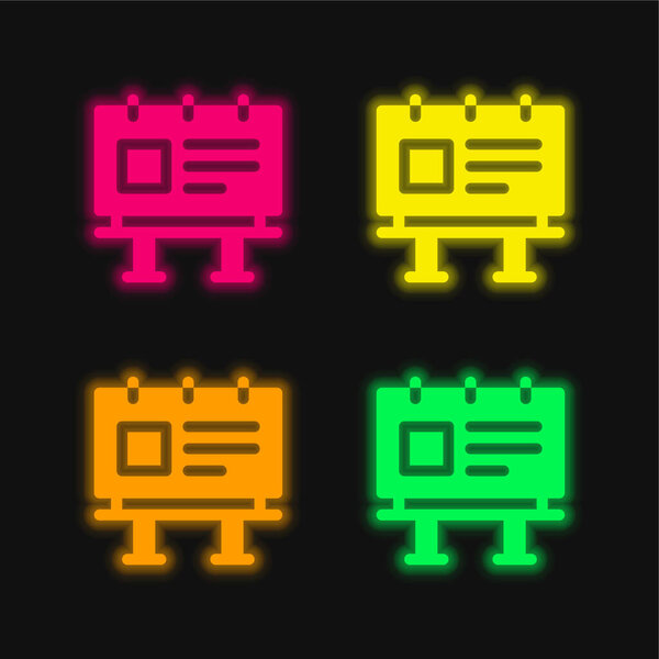 Billboard four color glowing neon vector icon