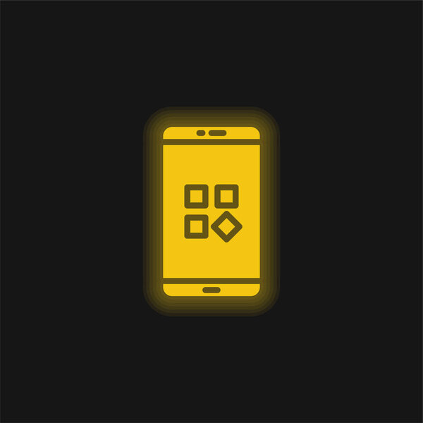 Aplicaciones Amarillo Brillante Icono Neón — Vector de stock