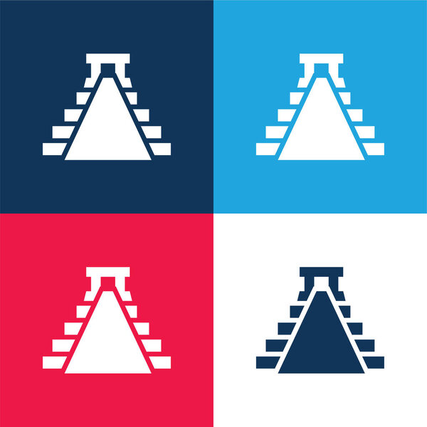 Ancient Mexico Pyramid Shape blue and red four color minimal icon set