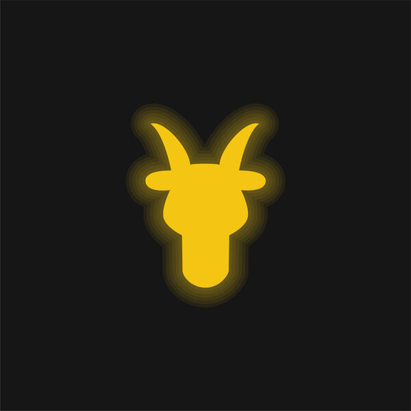 Aries Bull Head Front Shape Symbol yellow glowing neon icon