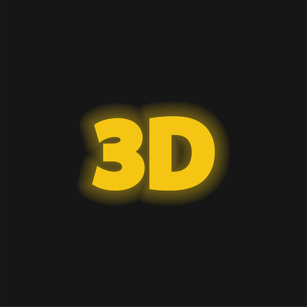 3D Text yellow glowing neon icon