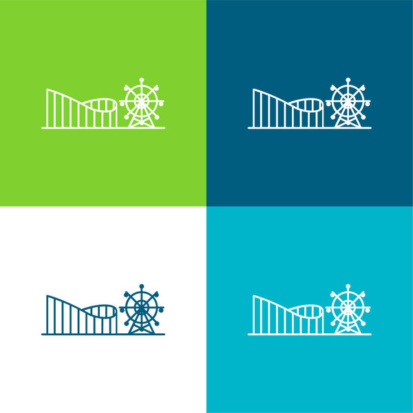 Amusement Park Flat four color minimal icon set
