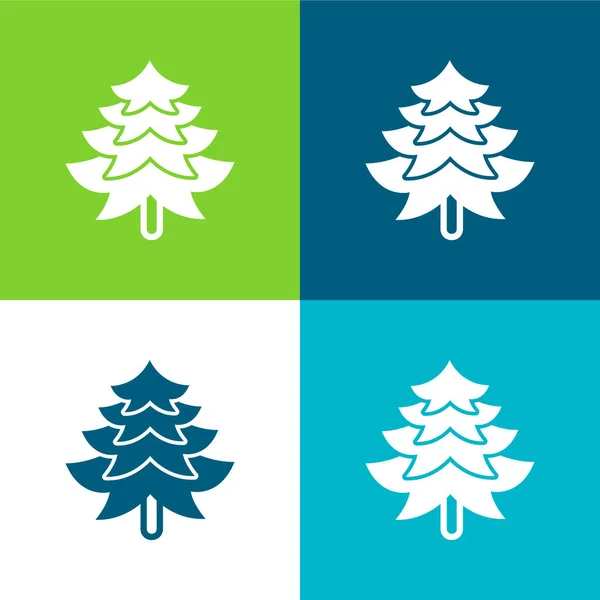 Big Pine Tree Shape Flat Vier Kleuren Minimale Pictogram Set — Stockvector