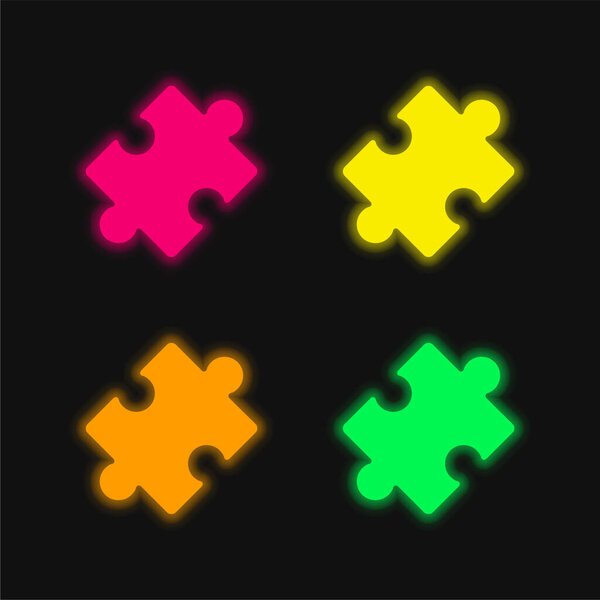 Black Rotated Puzzle Piece four color glowing neon vector icon