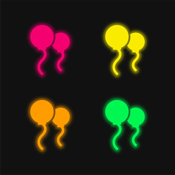 Balloons four color glowing neon vector icon