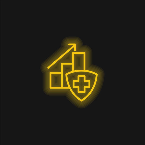 Bar Graph With A Cross yellow glowing neon icon